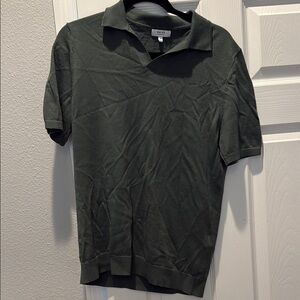 REISS Men's Dark Green Merino Wool Polo Shirt